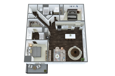 Floor plan for 2 beds, 2 baths, 1285 sqft